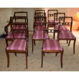 A SET OF TEN ANTIQUE MAHOGANY DINING CHAIRS with upholstered seats over a cane backing. (10)