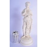 A LARGE 19TH CENTURY FRENCH PARIAN WARE FIGURE OF A STANDING FEMALE modelled holding a book. 41 cm h