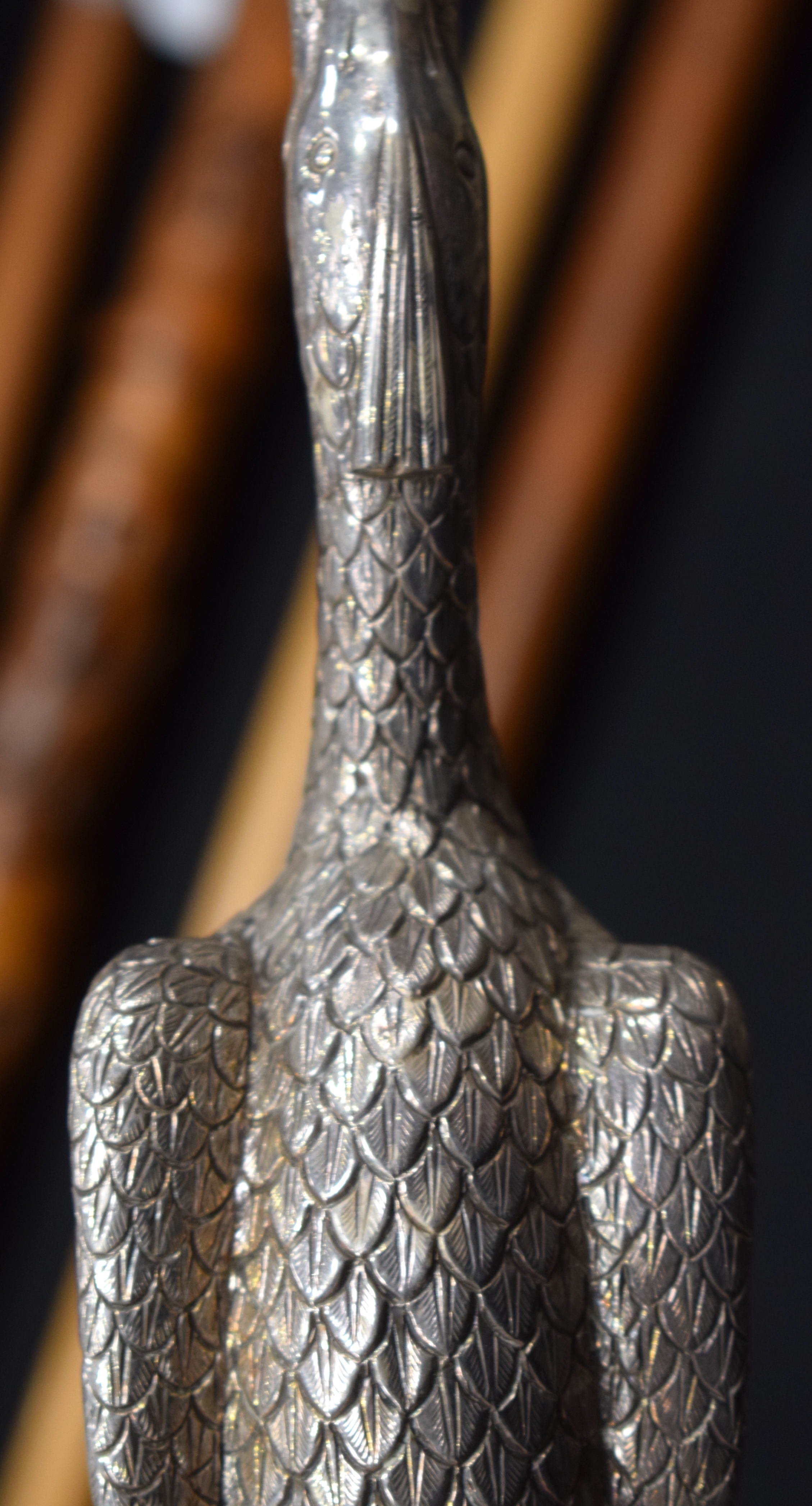 A RARE PAIR OF 19TH CENTURY INDIAN SILVER ROSEWATER SPRINKLERS modelled as birds holding aloft flora - Image 23 of 29