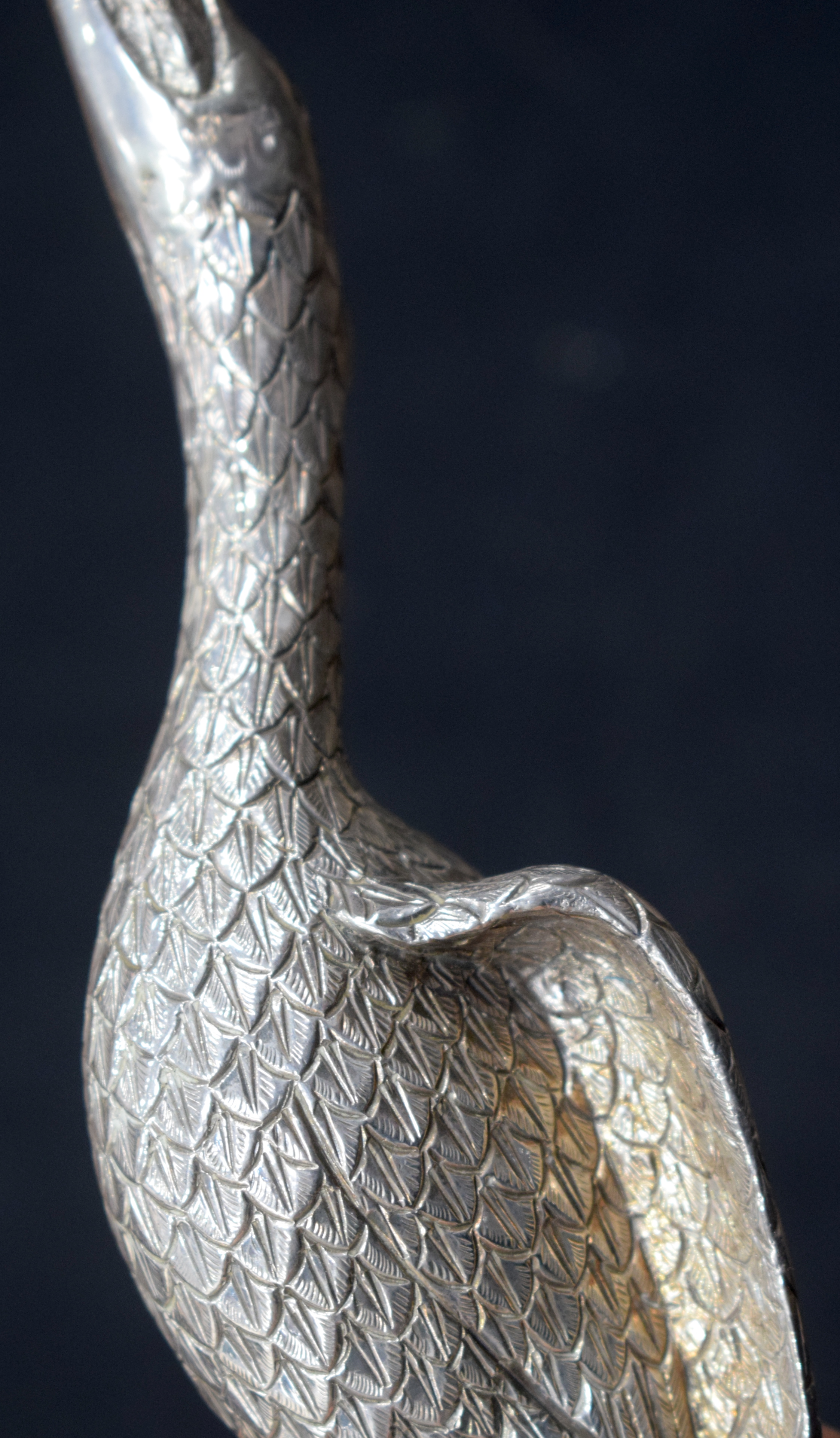 A RARE PAIR OF 19TH CENTURY INDIAN SILVER ROSEWATER SPRINKLERS modelled as birds holding aloft flora - Image 12 of 29