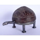 A VERY UNUSUAL 19TH CENTURY CONTINENTAL SILVER MOUNTED COCONUT TORTOISE CLOCK with rising body revea