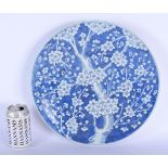 A LARGE 19TH CENTURY CHINESE BLUE AND WHITE PORCELAIN PRUNUS DISH Qing, painted with foliage. 36 cm