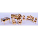 A RARE SUITE OF EARLY 20TH CENTURY SWISS ENAMELLED GILT METAL MOUNTED FURNITURE including two rare b