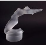 A FRENCH LALIQUE GLASS FIGURE OF A NUDE FEMALE possibly a car mascot. 16 cm high.