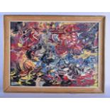 A FRAMED THICK IMPASTO ABSTRACT OIL ON BOARD Signed Olitski. Image 67 cm x 50 cm.