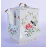 AN 18TH/19TH CENTURY CHINESE FAMILLE ROSE PORCELAIN WINE POT AND COVER Qing, enamelled with a bird a