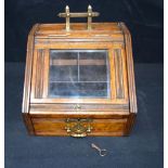 An unusual Mid century desk top glass fronted wooden box in the shape of a coal skuttle. 22 x 21cm.
