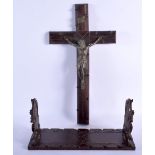 A LARGE ANTIQUE BAVARIAN BLACK FOREST CRUCIFIX together with a similar black forest sliding book rac