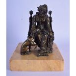 A MID 19TH CENTURY EUROPEAN BRONZE FIGURE OF A SEATED FEMALE modelled beside a hound. 17 cm x 11 cm.