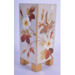 A 19TH CENTURY FRENCH AESTHETIC MOVEMENT GLASS VASE painted with flowers. 16 cm high.