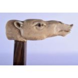 A 19TH CENTURY CONTINENTAL CARVED BONE BOERS HEAD WALKING CANE. 90 cm long.