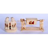 A 19TH CENTURY INDIAN CARVED IVORY FIGURE OF TWO BUDDHISTIC MALES together with a similar procession