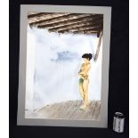 A large watercolour of a nude South East Asian female signed Ruggles 1985.