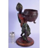 A 19TH CENTURY EUROPEAN PAINTED SPELTER FIGURE OF A MALE modelled wearing a turban holding a censer.