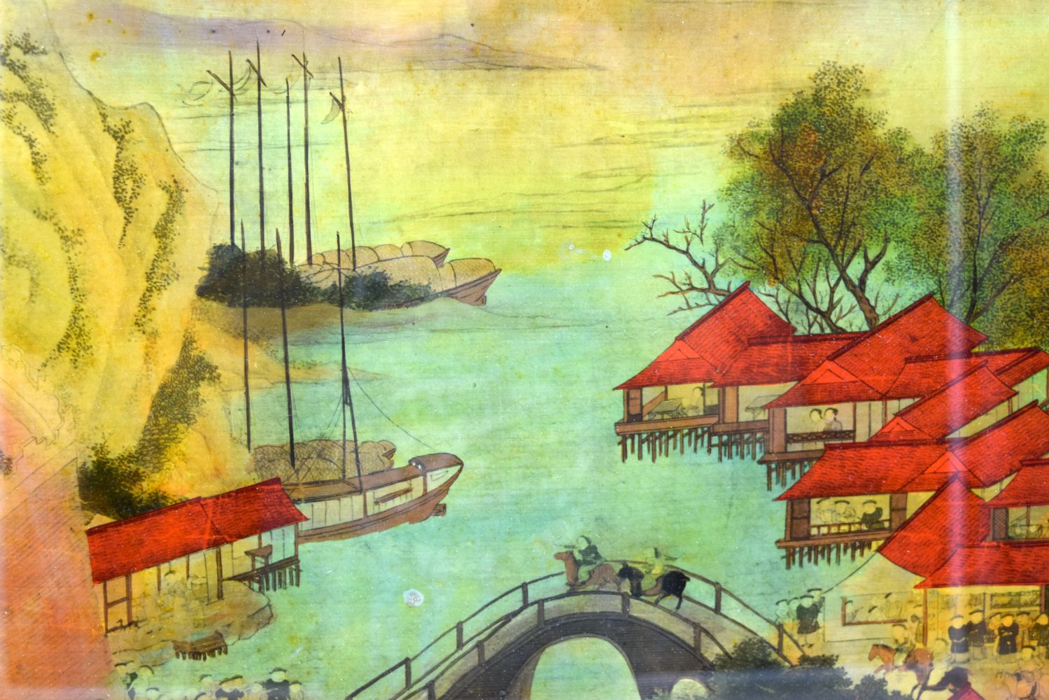 A Chinese reverse painted picture of a river scene 47 x 46 cm - Bild 2 aus 4