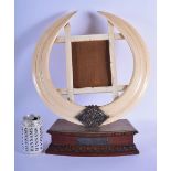 A RARE 19TH CENTURY INDIAN PRESENTATION HIPPO TUSK PHOTOGRAPH FRAME with applied inscribed plaque. 4