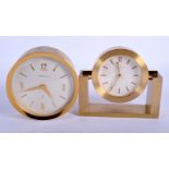 TWO TIFFANY & CO BRASS CLOCKS. Largest 13 cm x 13 cm. (2)