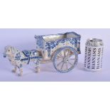 A RARE 19TH CENTURY DUTCH DELFT BLUE AND WHITE TIN GLAZED POTTERY PLANTER formed as a dog pulling a