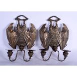 A PAIR OF CONTEMPORARY BAT WALL SCONCES. 30 cm x 20 cm.