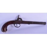 AN EARLY 19TH CENTURY SILVER INLAID CLARKSON PISTOL with silver mounted butt. 30 cm long.