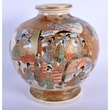 A LATE 19TH CENTURY JAPANESE MEIJI PERIOD SATSUMA JAR painted with figures. 18 cm x 13 cm.