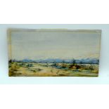 A small 19th century watercolour of a figure in a mountainous land scape .17 x 33cm.