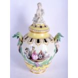 A LARGE 19TH CENTURY KPM BERLIN TWIN HANDLED PORCELAIN VASE AND COVER painted with figures in landsc