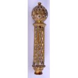 A 19TH CENTURY EUROPEAN BRONZE WALKING CANE HANDLE of almost ecclesiastical design. 12 cm long.