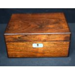 An antique wooden travelling stationary box. 28 x 22 x 13cm.