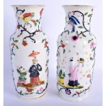 A PAIR OF EARLY 19TH CENTURY FRENCH PARIS PORCELAIN VASES modelled in the Regency style and decorate