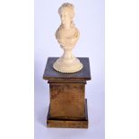 A LARGE 19TH CENTURY EUROPEAN CARVED IVORY PEDESTAL BUST upon a polished bronze stand. 26 cm high.