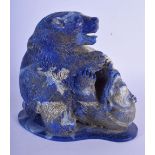A CONTEMPORARY IMITATION LAPIS LAZULI CARVED FIGURE OF BEARS modelled grappling. 17 cm x 14 cm.