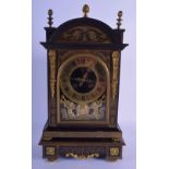 A RARE 18TH CENTURY CONTINENTAL EBONISED BOULLE TYPE INLAID BRACKET CLOCK with matching bracket, the