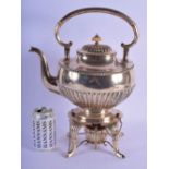 A LARGE 19TH CENTURY RUSSIAN SILVER SPIRIT BURNING TEAPOT ON STAND with ivory fittings. 2488 grams.