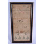 A 19TH CENTURY ENGLISH FRAMED SAMPLER by Mary Davis. Sampler 44 cm x 24 cm.