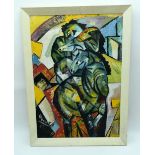A framed oil on canvas cubist horses by Soeranto 53 x 37 cm.