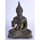 A 17TH/18TH CENTURY THAI BRONZE FIGURE OF A SEATED BUDDHA Sukothai style, modelled holding a censer.
