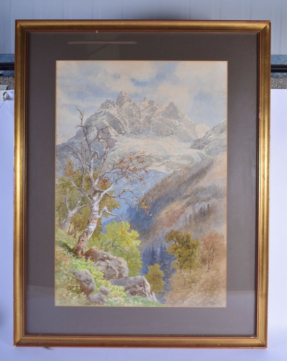 European School (19th/20th Century) Watercolour, Mountain. Image 66 cm x 46 cm.