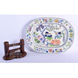 A LARGE EARLY 19TH CENTURY ENGLISH IRONSTONE MASONS STYLE DISH together with a similar Staffordshire