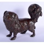 A 19TH CENTURY JAPANESE MEIJI PERIOD BRONZE OKIMONO OF A PEKINGESE DOG in the manner of Maruki. 24 c