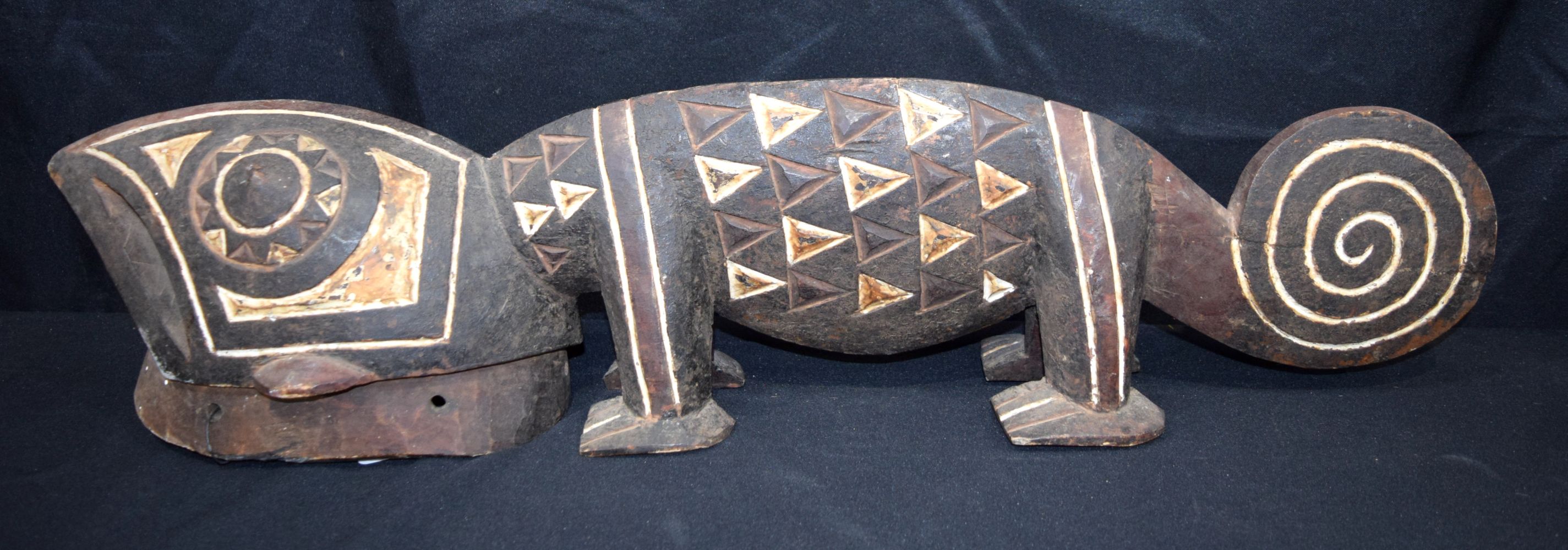 An African tribal BWA Chameleon mask. 77cm