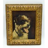 A framed oil on canvas of a dog by Ruby Page 24 X 19 cm