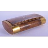 AN ANTIQUE BURR WALNUT AND BRASS SNUFF BOX. 13 cm x 8 cm.