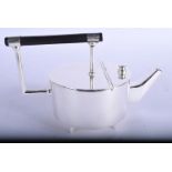 A CONTEMPORARY CHRISTOPHER DRESSER SILVER PLATED TEAPOT AND COVER. 22 cm x 14 cm.