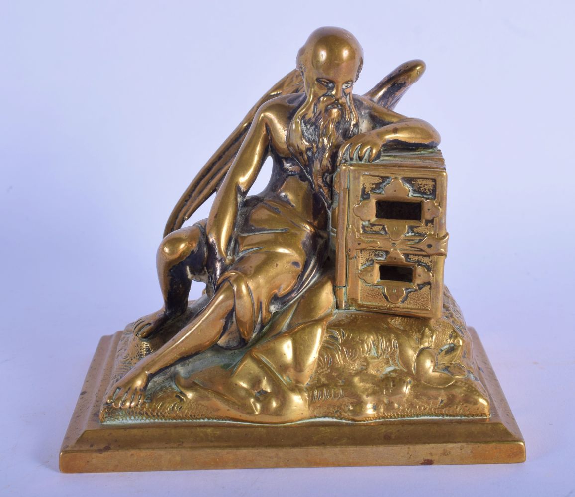 A MID 19TH CENTURY EUROPEAN BRONZE FIGURE OF A WINGED MALE modelled upon a rectangular base. 11 cm x