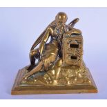 A MID 19TH CENTURY EUROPEAN BRONZE FIGURE OF A WINGED MALE modelled upon a rectangular base. 11 cm x