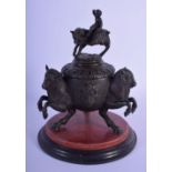 A 19TH CENTURY ITALIAN GRAND TOUR BRONZE AND RED MARBLE CENSER AND COVER formed with buffalo. 21 cm