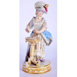 A 19TH CENTURY MEISSEN PORCELAIN FIGURE OF A CARD PLAYER modelled beside a low table. 16.5 cm high.