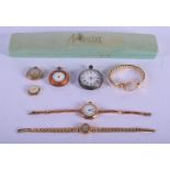 FOUR 9CT GOLD WRISTWATCHES together with two silver watches. Gold watches 55 grams overall including