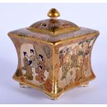 A LATE 19TH CENTURY JAPANESE MEIJI PERIOD SATSUMA KORO AND COVER painted with figures. 9 cm x 6.5 cm